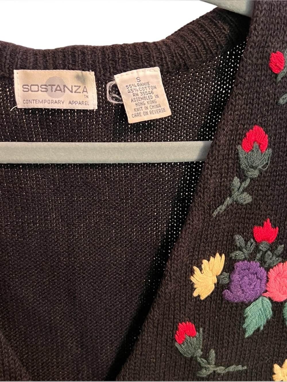 Vintage Sostanza Floral Embroidered Sweater Vest Small Cottagecore - Picture 4 of 7